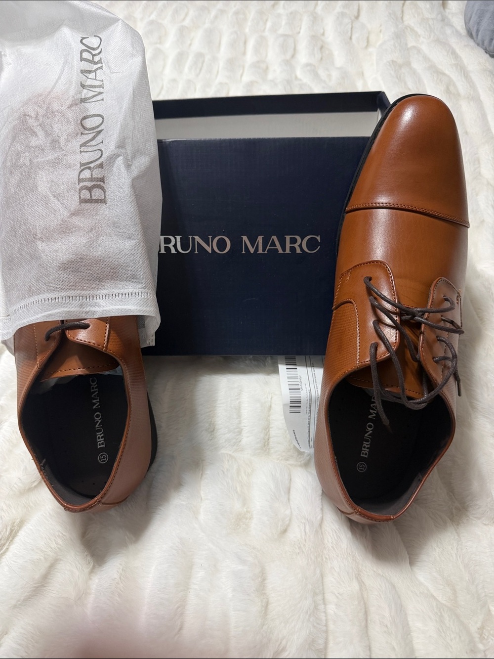 Bruno Marc Men's Tan Leather Cap-Toe Derby Shoes